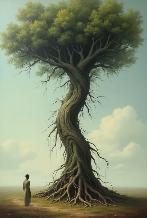 the painting should be the opposite . Upside down. root on the sky. branches on the ground. 