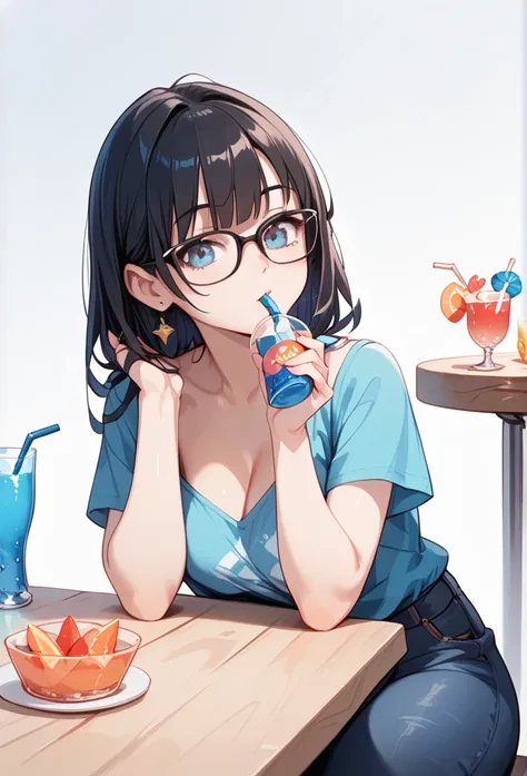 Black hair, glasses, drinking party