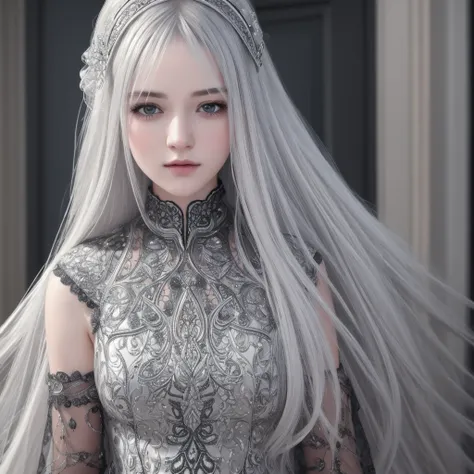 high quality, best quality, photo-realistic, raw-photo, realistic, ultra realistic 8k cg, ultra-detailed, High definition, masterpiece, 1girl, long hair, silver hair, close-up, intricate details, detailed texture, finely detailed,