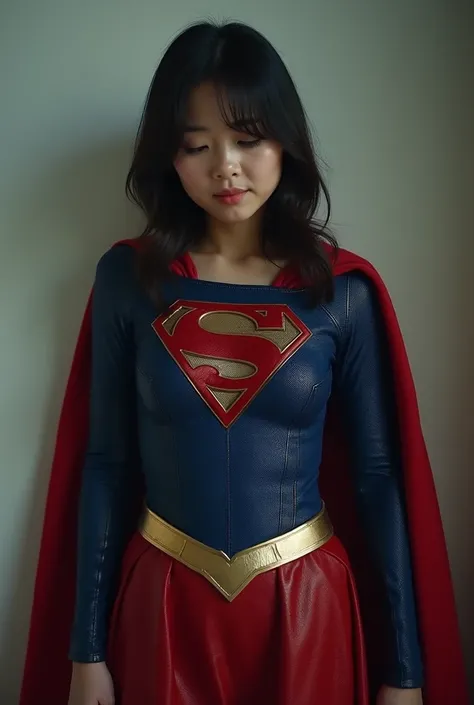 live-action、( Supergirl is cute Japanese ,   Supergirl has a scar on her chest :1.5)  ,  Expression of deep pain     ,      after being cut in the chest with a sword    , dramatic, dramatic tragedy  ,        blood is spewing out of the wound        , Stabb...