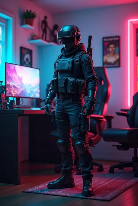 Pubg character where his background like a gaming room