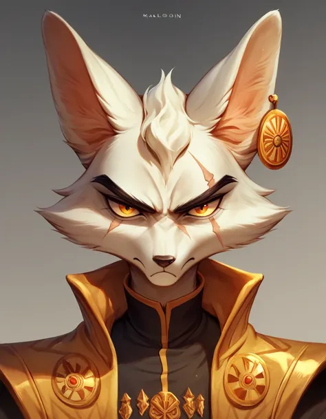  Kaelen is a young anthropomorphic fox with a soft and shiny coat of a vibrant orange.  His ears are pointed , with the tip of pure white ,  and his large and expressive eyes ,  of warm amber that reflects curiosity and determination .  His face is youthfu...