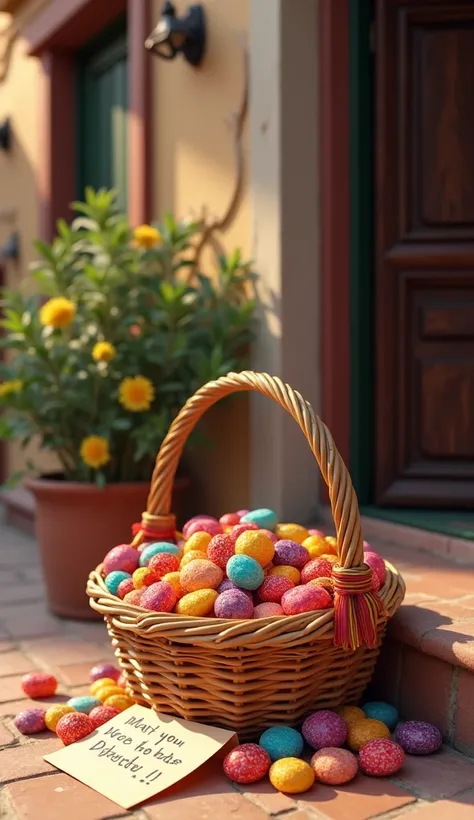  The next day , Someone left a basket full of candies and a note at Don Tomáss door.