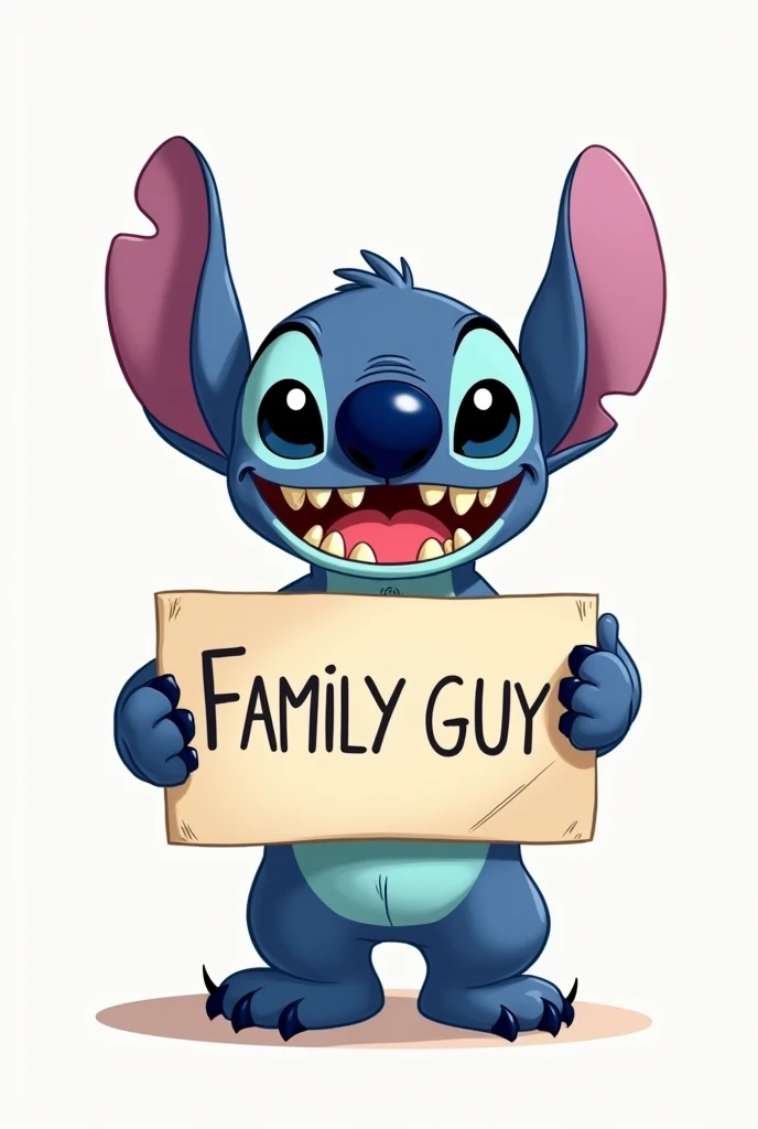 stitch holding a sign that says "Family Guy"