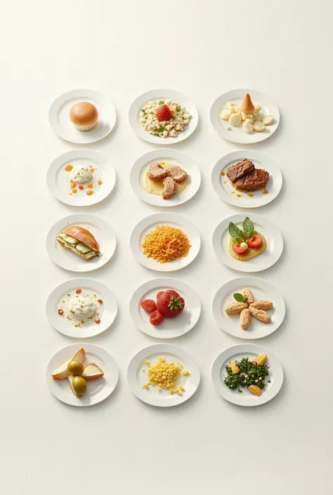 Plates that look full at the beginning of ,  then over time the food on the plate disappears or is wasted little by little.