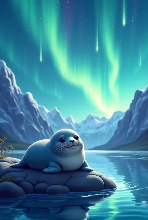 Cute seal under aurora