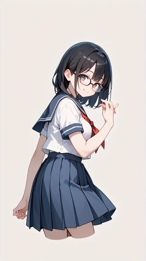  black hair, Glasses, High School Uniform, smile