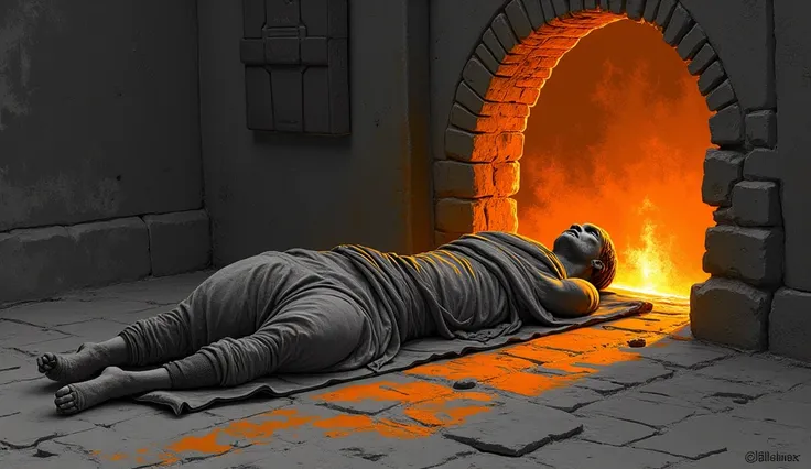 Black and white,orange accents, 2d spidol drawing, with orange accent, ancient roman era, The Injured Man: Still unconscious, his face pale and battered, resting against the donkey’s rough blanket.


Lighting: The warm glow from the inn contrasts with the ...