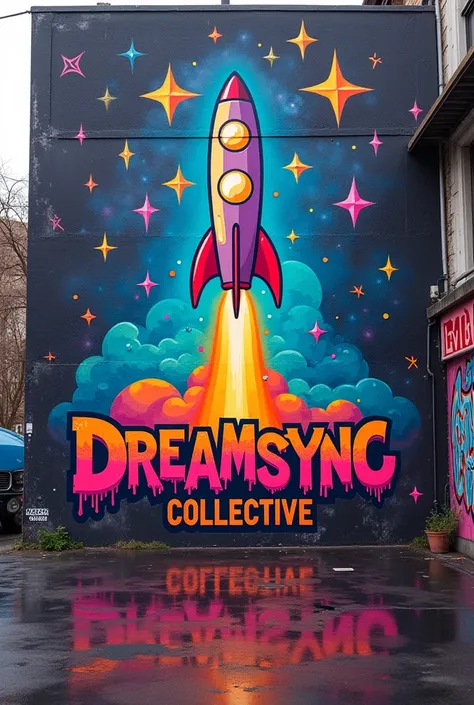 high quality, 8K Ultra HD, A graffiti-style image for "DreamSync Collective🚀✨" is on the way! 😊🎨🖌️