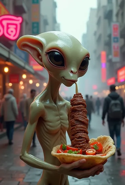 Alien eating doner kebab