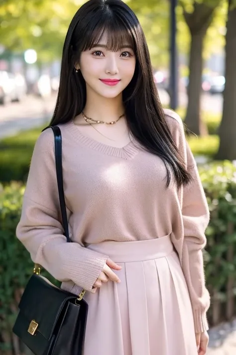                    high definition                  ,bangs、          black hair、          semi-long、            brown eyes   、 Big Breasts ,            cute coat model figure       、165cm      、22 years old、          cute face、smile、            natural cos...