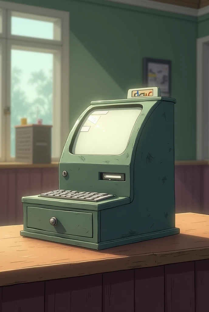 Open and empty school bar cash register in animation