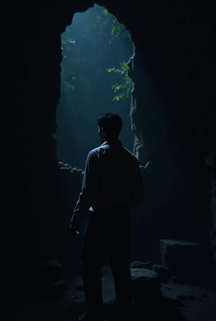 Rahul and his friends went to an old ruin at night. It was dark and quiet. Suddenly, Rahul noticed an old window opening and closing on its own. He did not pay attention. Then a cold wind blew and someone put a hand on his shoulder.