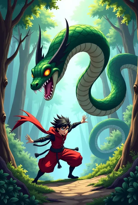 Anime character fighting with a snake.