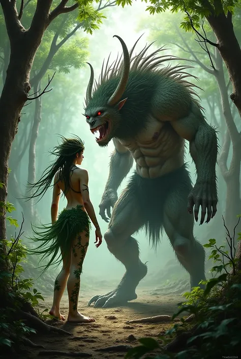 Dryad fighting Werebeast