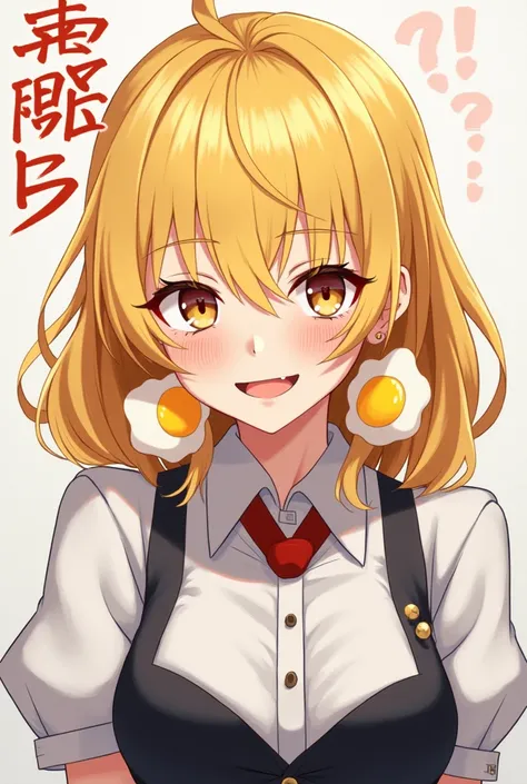 Blonde beauty Japanese illustration with a bad smile, hostess, fried egg earrings