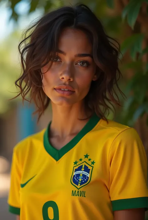 A 20 years old girl wearing a Brazilian yellow jersey big milk and honey sexy girl hot 