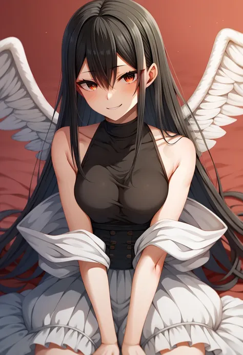 garota de anime with black hair and angel wings in a black top, seductive garota de anime, estilo de arte anime moe, attractive garota de anime, grosso, Oppai, anime waifu, gapmoe yandere, garota de anime, fanart de marin kitagawa, personagem feminina de a...