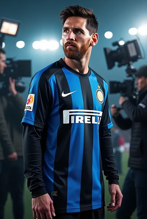 Messi wearing the Inter Pirelli shirt on TV 