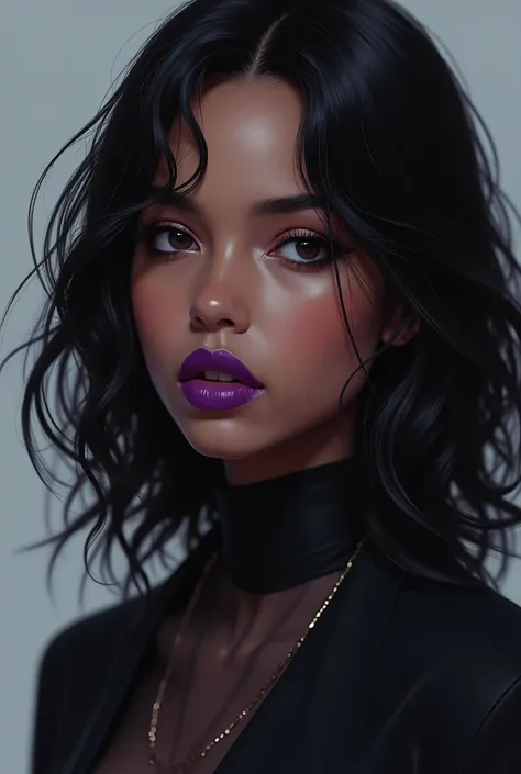  BLACK GIRL WITH SEMI-LONG HAIR LENSES,SLANTED EYES AND HALF-PURPLE LIPS 