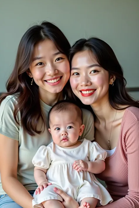 there are two women and a baby posing for a picture, she is about 2 , 21 years old, roseanne park of blackpink, she is about 30 years old, she is about 3 0 years old, she is about 2 0 years old, she is about 20 years old, 2 , aged 2 5, 2 