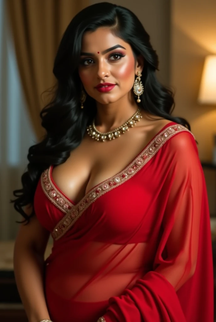 Hot sexy Indian Bhabhi whose boobs are very big. Bhabhi is looking very beautiful in red saree with jacketed boobs.