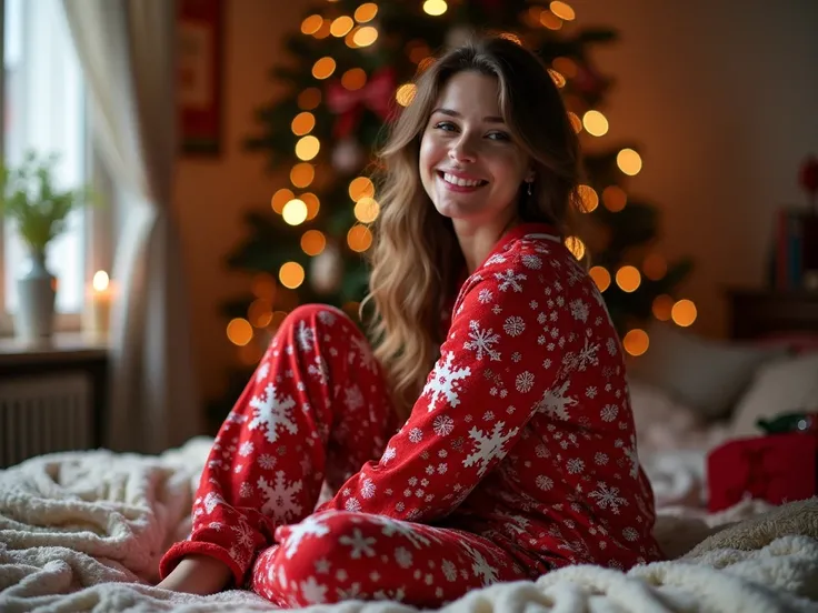 woman in bootty chrismas pajamas 