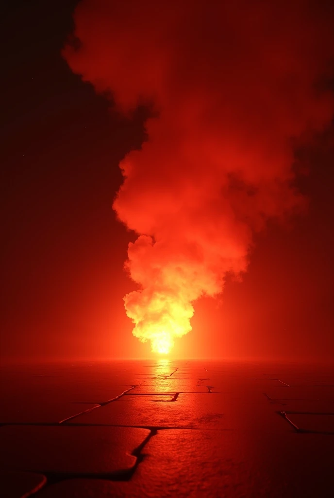 Strong spark on the floor releasing smoke on the floor with a red filter