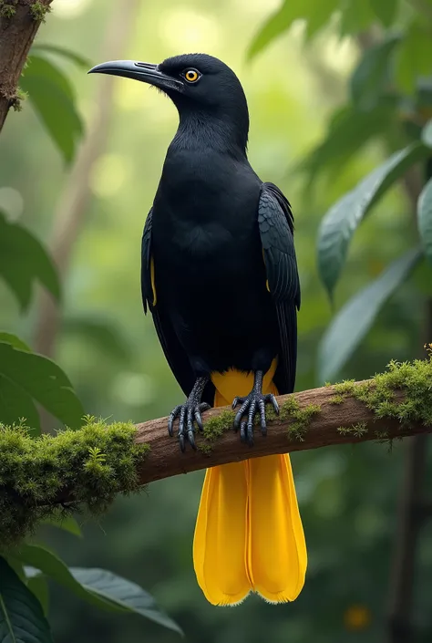 Black oropendola bird with yellow tail