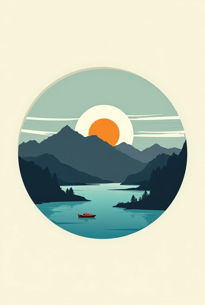 Creame una imagen que sea como un símbolo que represente and MEZCLE la montaña,  The lake ,  and the fish of southern Argentina .  That it is not a very , very modern, That it is half vintage , So. and...  Make it quite minimalist .  symbol It is for a ver...