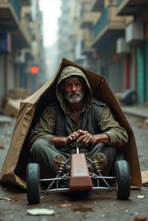 Show a homeless guy in a cardbboard box and he has a gokart