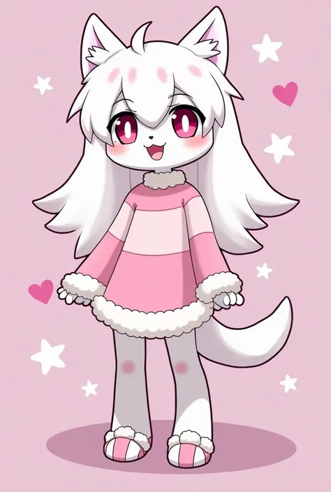 Angel dust, Male, Feminine, Femboy, Tall, Handsome, Kinda long hair, fur, white fur, any clothes, pink eyes, spider anthro, spider furry, spider, hazbin hotel, male, fluffy chest, white fur, white teeth with, pink dots in hair, White hair have two arms hav...