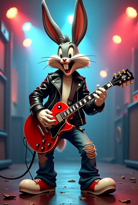 create a looney tunes Bugs Bunny rocker style character