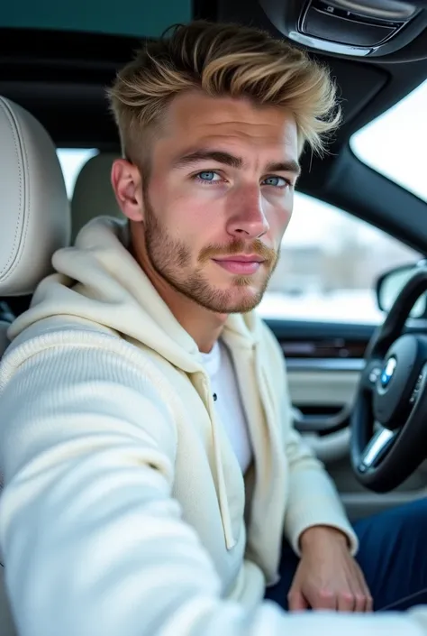  Man 21 years old, theo james,  very tall and strong ,  Broad shoulders, strong physical bearing ,  super light blonde hair classic hair , short beard,  square face , white light skin,  Blue Eyes,  strong and muscular , dynamic pose style, Relaxed,  wearin...