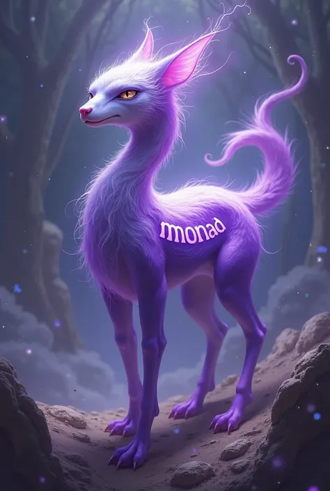 make a picture of a purple animal, and write the phrase " monad" on its body