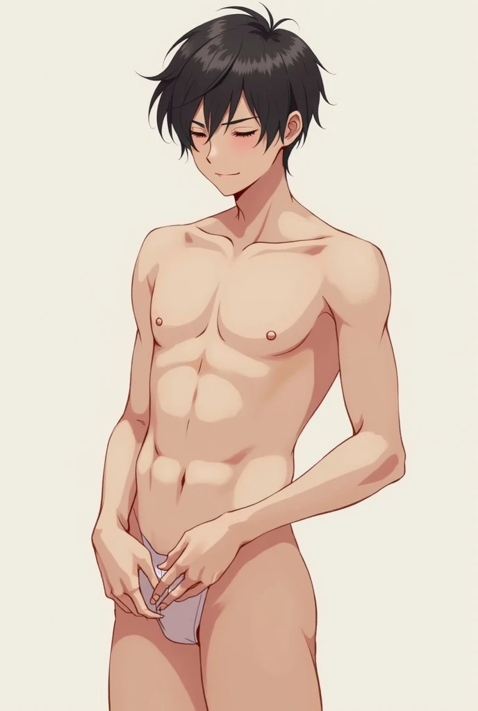 Anime boy, naked, smiling flirty