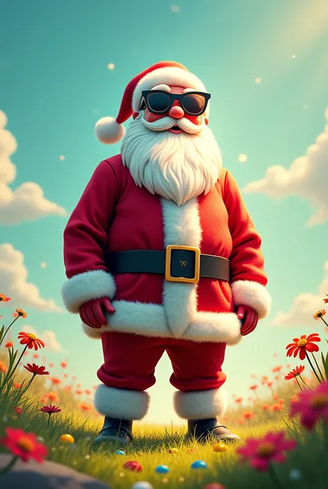 Santa claus standing with sunglasses in  ground