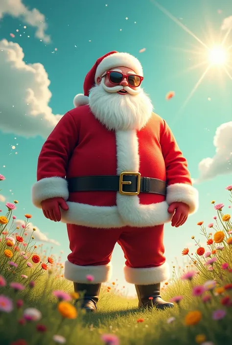 Santa claus standing with sunglasses in  ground