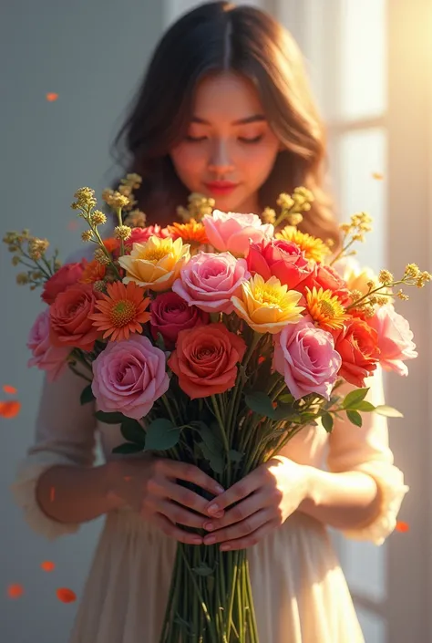 With a flowers in hand