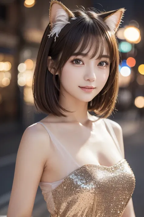  dynamic pose 、Cute 21 year old 、Japan、night、 Christmas、 shopping、Super Detail Face、 pay attention to the details with the hem of the clothes、 double eyelids、 beautiful thin noses、 sharp focus with perfect style:1.2、 Kiri Reina female:1.4、( light brown hai...