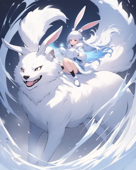 {  top quality }, {  very beautiful }, {  super detailed }, {  BEST ILLUSTRATION }The four-legged beast、rabbit、可愛いrabbit, Use snow magic, white magic,