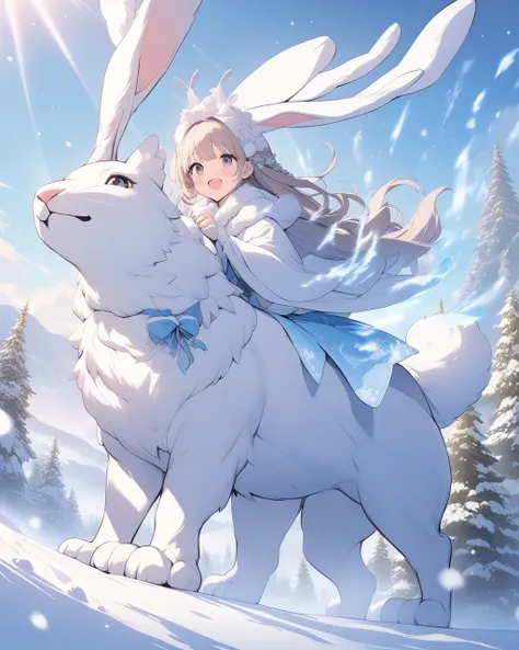 {  top quality }, {  very beautiful }, {  super detailed }, {  BEST ILLUSTRATION }The four-legged beast、rabbit、可愛いrabbit, Use snow magic, white magic,