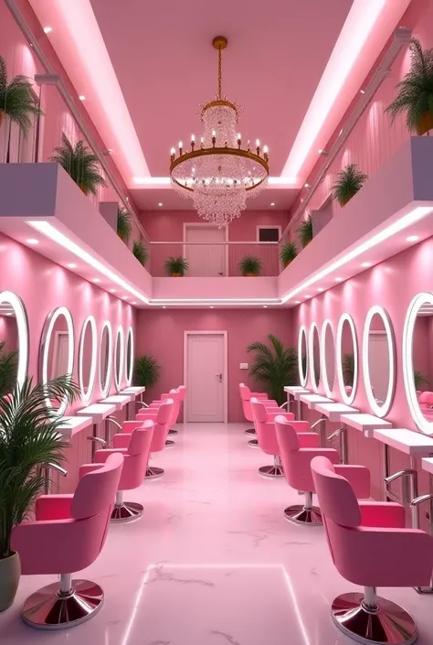   Imagine a 3-story beauty salon ,  on the 1st floor is a spa for nails with princess chairs and a wall full of nail polishes  ,  the second floor is a hairdressing spa for hair only with cutting areas , washing,  brushed and dyed for hair with dryers  ,  ...