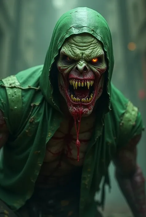 Green Goblin, With zombie skin and blood on the mouth