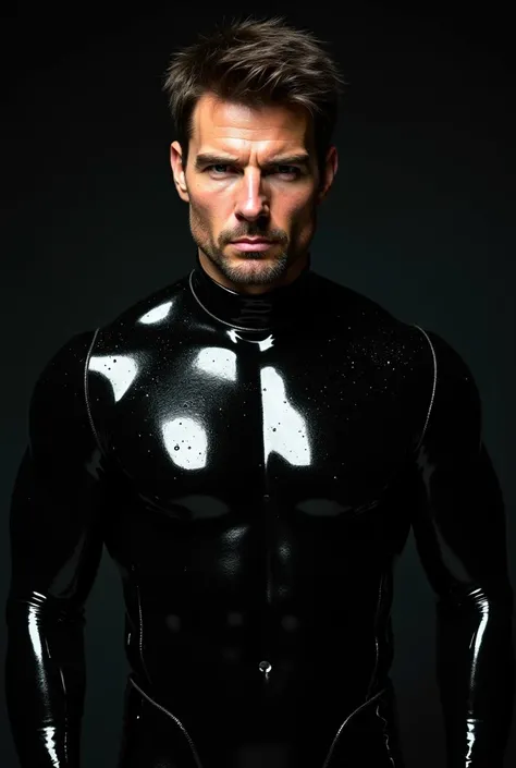 Tom Cruise wearing a tight wet black latex catsuit