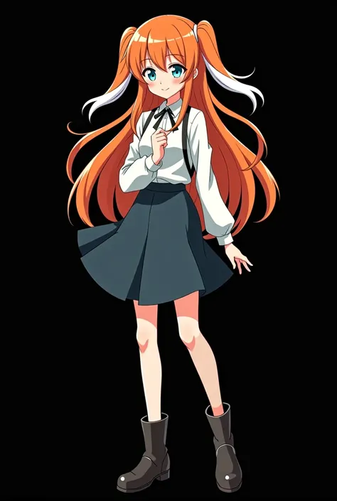 Female character created by Tatsuya Endo and designed by the TOHO 2D studio, a young girl with a slender and beautiful appearance, fair skin, full body, long fiery orange hair and very smooth with two highlighted white locks that descend through the front ...