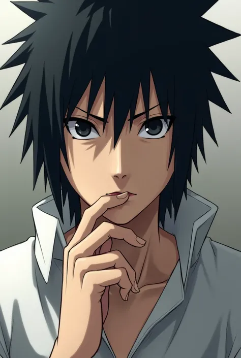 Sasuke looking straight ahead wearing a white shirt (Naruto series) 