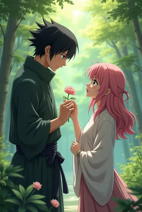 Sasuke giving Sakura a flower