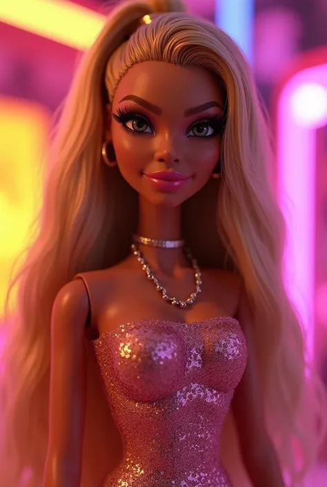 A petite Beyonce, 1.5 meters tall, mischievous, dressed as a Bratz doll, extremely detailed face and eyes, beautiful detailed lips, longeyelashes, elegant pose, colorful stylish outfit, dynamic action, hyper realistic, 8k, photorealistic, vibrant colors, w...