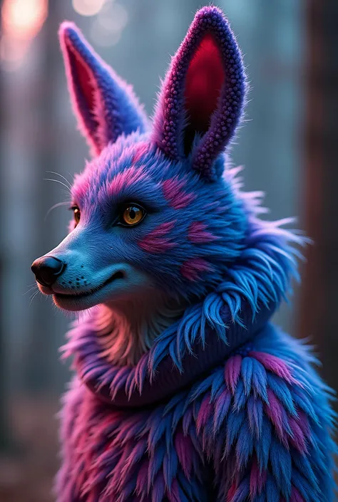 Wendigo type fursona with pink purple and blue pattern